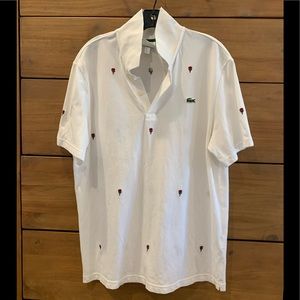 Men's Lacoste Live Classic Fit Rose Embroidery Cotton Pique Polo Shirt - Size XL